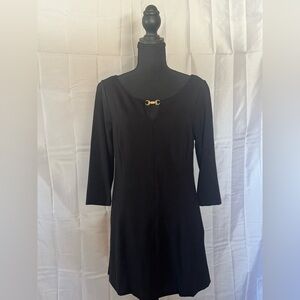 White House Black Market Black Dress with Gold Detail